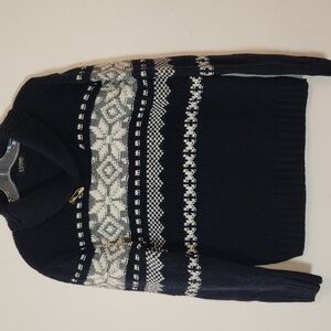 L'Uomo Dark Blue Gray White Shawl Collar Fair Isle Sweater with Nordic Sz L Men